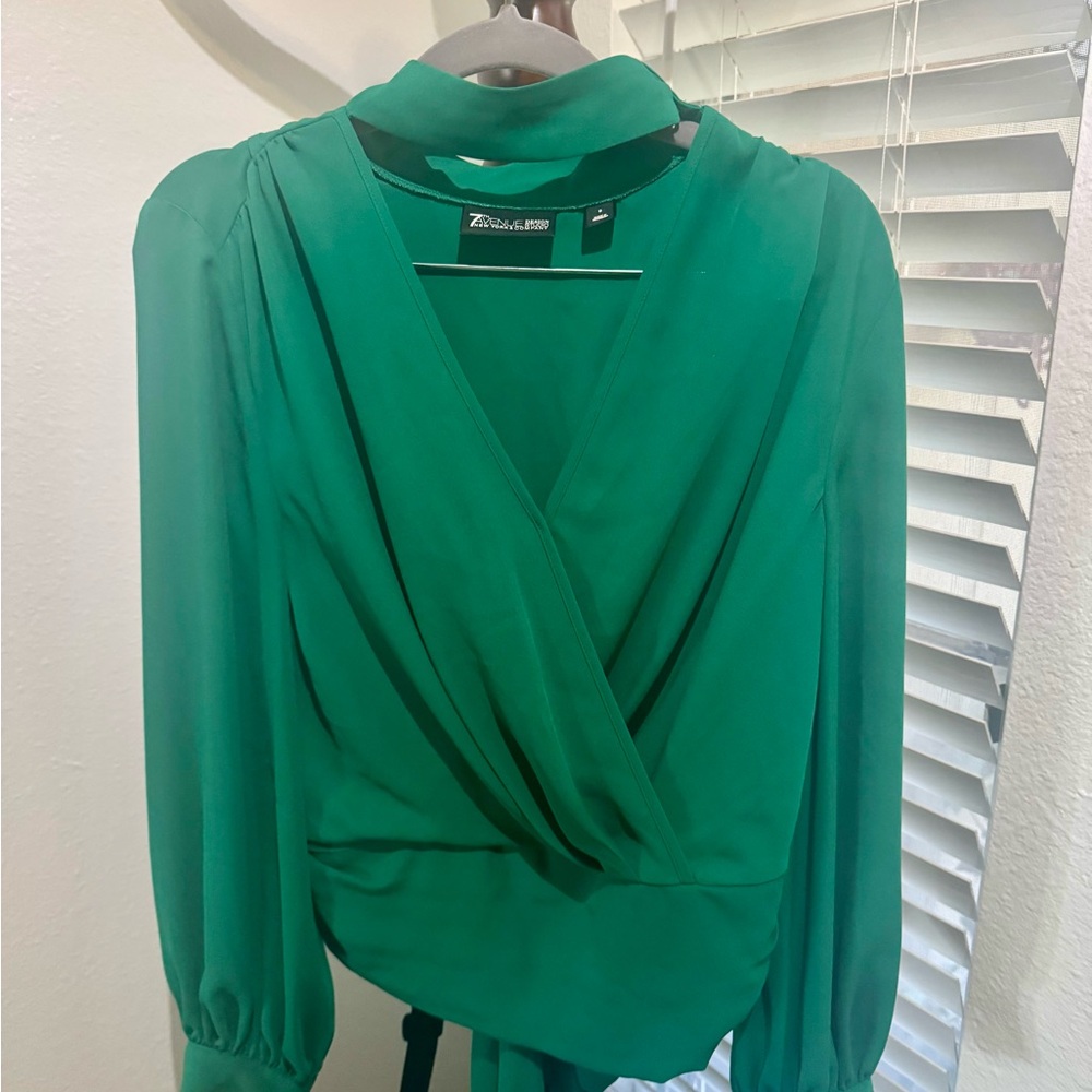 New York & Company Green Wrap Blouse